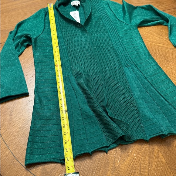NWT Birch NY Emerald Green Metallic Long Sleeve Crochet Ribbed Cardigan Size XL - Picture 6 of 10